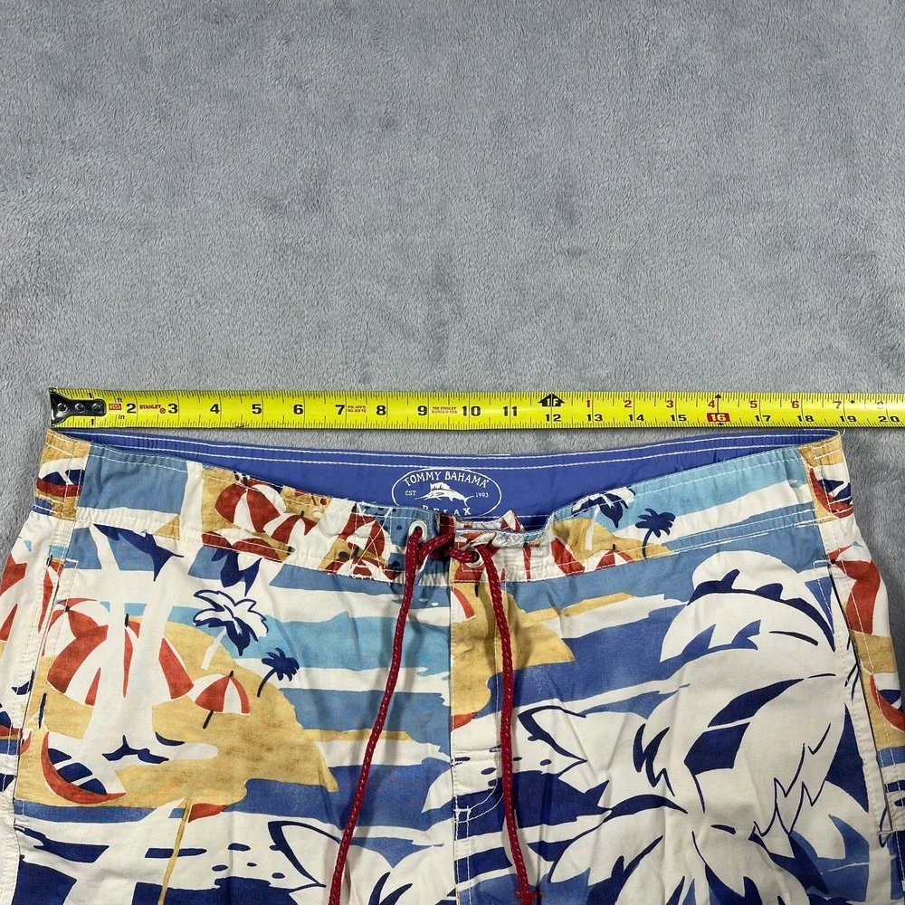 Tommy Bahama‎ Swim Trunks Mens L Blue White Tropical Beach Print Board Shorts